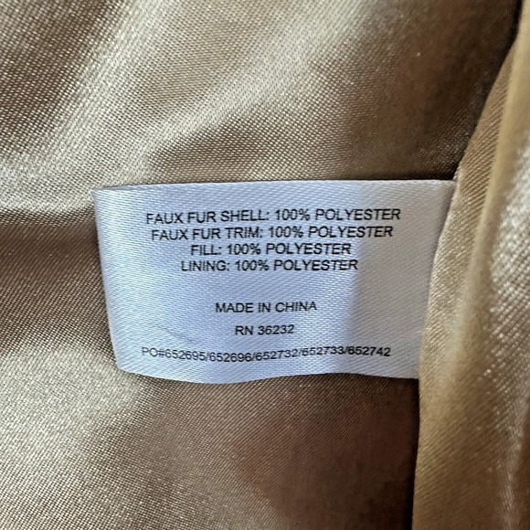 Gallery New York Womens L Hooded Faux Fur Coat Tan Plush Warm Satin Lined Jacket - Picture 8 of 16